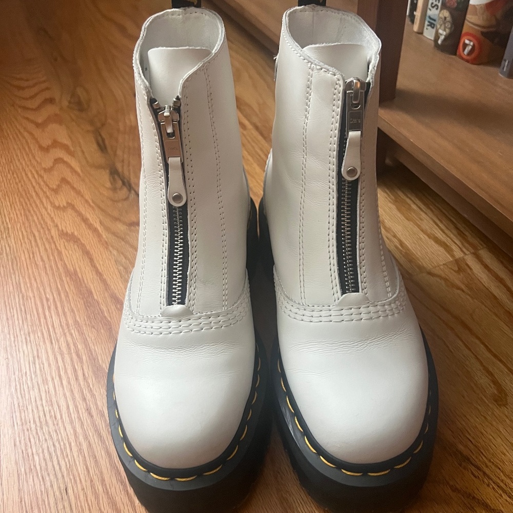 Dr. Martens White Jetta Zipped Sendal Leather Boots